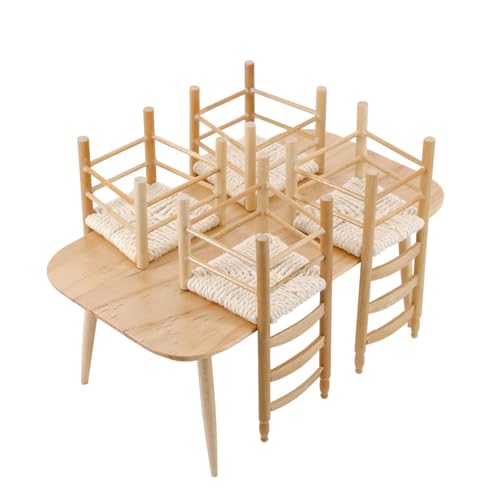 Qsvbeeqj Kleiner stabiler Holztisch und Stühle, Set für Puppenhäuser, Gartenbedarf, Innenhöfe, Möbelzubehör, Maßstab 1/6, 1/12 von Qsvbeeqj