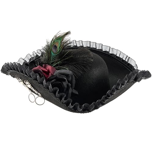 Qsvbeeqj Kolonial-Rollenspiel-Piratenhut, Stoff, Spitzenbesatz, für Festivals, historische Nachstellungen, Veranstaltungen, Versammlungen, Kopfbedeckung, Spitze, Feder, Pirat Qsvbeeqj Kolonial-Rollenspiel-Piratenhut, Stoff, Spitzenbesatz, für Festivals, historische Nachstellungen, Veranstaltungen, Versammlungen, Kopfbedeckung, Spitze, Feder, Pirat von Qsvbeeqj