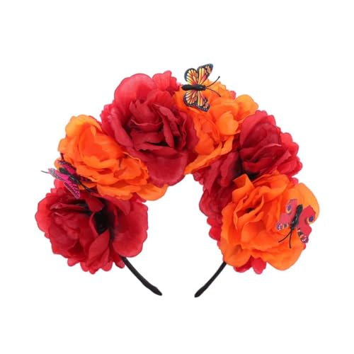 Qsvbeeqj Kopfbedeckung Halloween Mexikaner Blume Stirnband Schmetterlinge Dekor Party Kostüm Zubehör Kopfschmuck 10,2 cm Blume von Qsvbeeqj