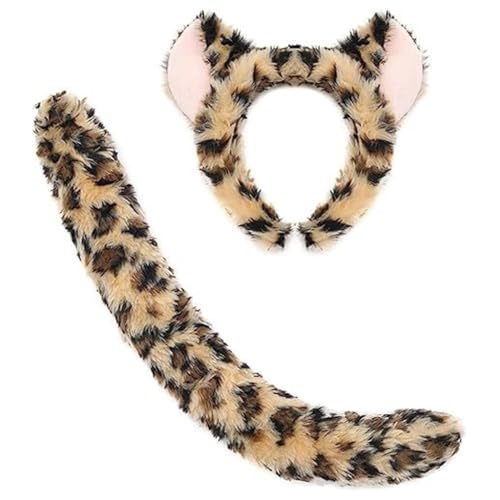 Qsvbeeqj Leopardenohren, Stirnband, Fliege, Schwanz, Tutus, Röcke, Leoparden-Kostüme, Set für Kinder, Halloween-Kostüme, Cosplay, Party-Requisiten von Qsvbeeqj