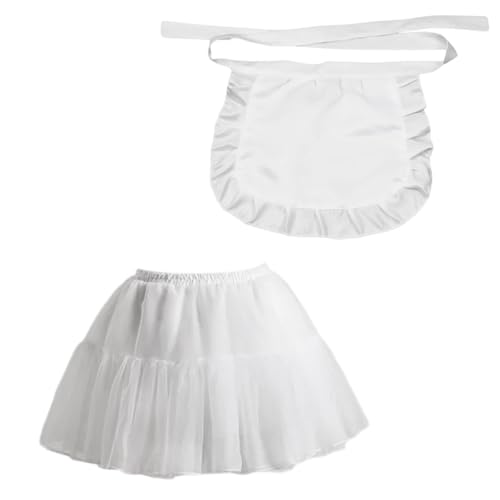 Qsvbeeqj Maid Gerüschte Spitzenschürze und Tüll-Tutus-Rock-Set, Kostüm, Cosplay, chinesischer kleiner Koch, Anime-Outfits von Qsvbeeqj