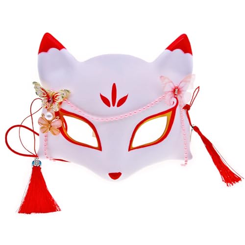 Qsvbeeqj Maskerade Halloween Anime Füchse Katzen Japanische Cosplay Party Halbgesicht mit Schmetterling für Frauen von Qsvbeeqj