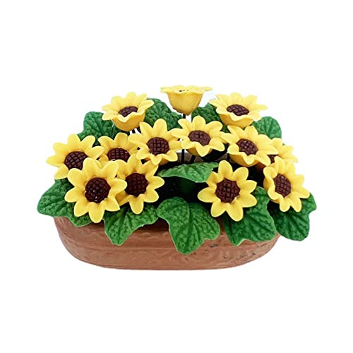 Qsvbeeqj Realistisches Sonnenblumen Grünpflanzen Harz Modell Für Teenager 1/12 Puppenhaus Garten Künstliche Blumen Bonsai Für Puppenhaus Dekoration von Qsvbeeqj