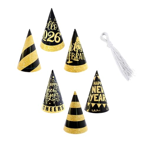 Qsvbeeqj Silvester-Partyzubehör 2026, goldfarben, schwarz, glitzernd, Kegelhut, Happy New Year Hut für Countdown-Party, ausgefallener Papierkegel-Hut Qsvbeeqj Silvester-Partyzubehör 2026, goldfarben, schwarz, glitzernd, Kegelhut, Happy New Year Hut für Countdown-Party, ausgefallener Papierkegel-Hut von Qsvbeeqj