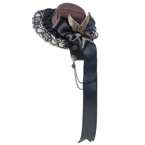 Qsvbeeqj Steampunk-Hut für Damen und Herren mit Schleife, Halloween, Cosplay, Party, Kostüm, Hut, Gothic-Stil, Kopfbedeckung mit Haarspange von Qsvbeeqj