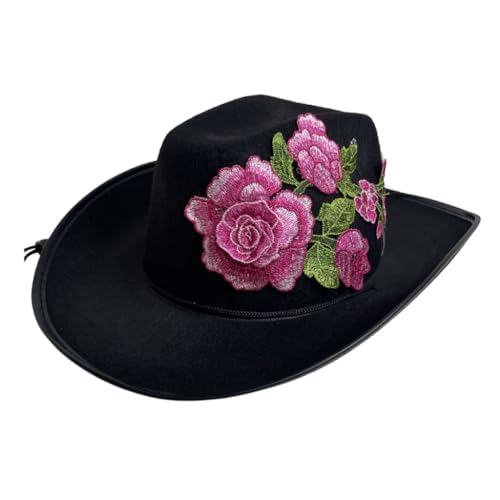 Qsvbeeqj Stickerei-Blumen-Zylinder für Junggesellinnenabschied, Erwachsene, Unisex, breite Krempe, Halloween-Hut, Festival-Requisiten, Kostümzubehör von Qsvbeeqj