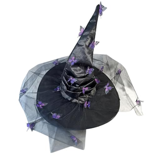 Qsvbeeqj Unisex Halloween Zauberer Hexenhut mit Schmetterling Zauberer Hut Erwachsene Teenager Cosplay Hexe Festivals Party Werkzeug von Qsvbeeqj