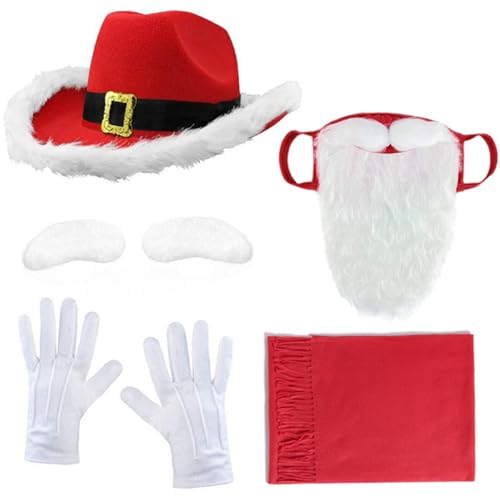 Qsvbeeqj Weihnachtliches Cosplay-Kostüm mit Weihnachtsmütze, Schal, selbstklebende Augenbrauen für Erwachsene, Halloween, Weihnachten, Hochzeit von Qsvbeeqj