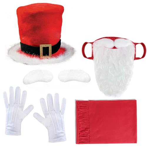 Qsvbeeqj Weihnachtliches Cosplay-Kostüm mit Weihnachtsmütze, Schal, selbstklebende Augenbrauen für Erwachsene, Halloween, Weihnachten, Hochzeit von Qsvbeeqj