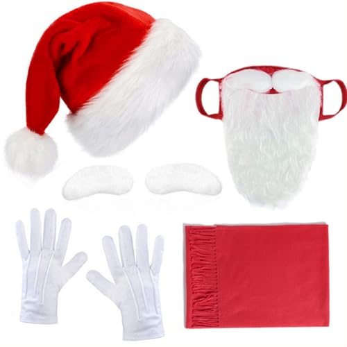 Qsvbeeqj Weihnachtliches Cosplay-Kostüm mit Weihnachtsmütze, Schal, selbstklebende Augenbrauen für Erwachsene, Halloween, Weihnachten, Hochzeit von Qsvbeeqj