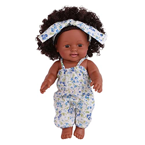 Qsvbeeqj Wiedergeborenes Schwarzes Baby Für Mädchen 30 5 cm Afro Haar Ganzkörper Künstliche Handarbeit Für Kinder Mit Modischem Kleid von Qsvbeeqj