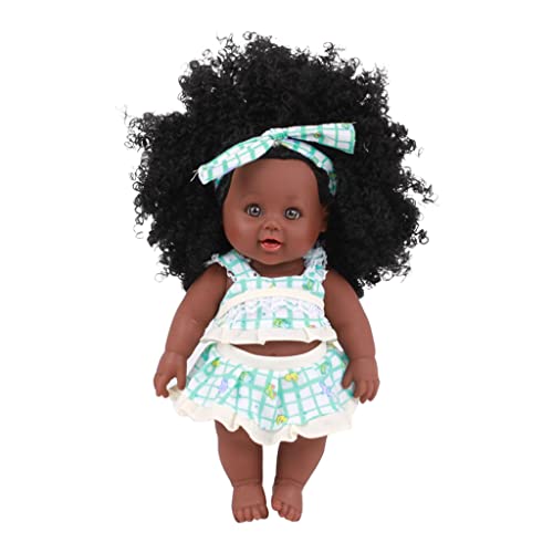 Qsvbeeqj Wiedergeborenes Schwarzes Baby Für Mädchen 30 5 cm Afro Haar Ganzkörper Künstliche Handarbeit Für Kinder Mit Modischem Kleid von Qsvbeeqj