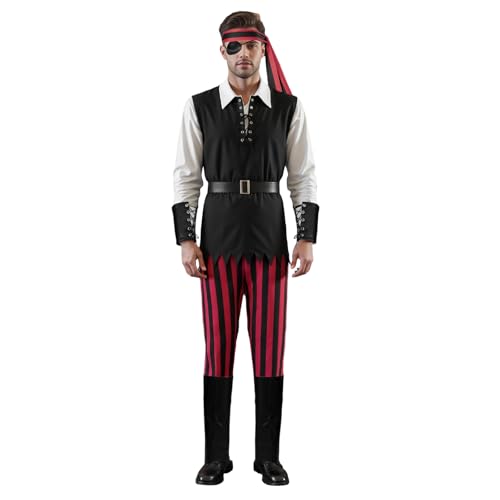 California Costumes Piratenkostüm-Set für Herren, mit Bandana, Augenklappe, Hemd, Hose, Gürtel, Handgelenkschoner, Stiefel für Halloween, Karneval, Erwachsene, Cosplay, Party, Schwarz, Größe XXL, 7 California Costumes Piratenkostüm-Set für Herren, mit Bandana, Augenklappe, Hemd, Hose, Gürtel, Handgelenkschoner, Stiefel für Halloween, Karneval, Erwachsene, Cosplay, Party, Schwarz, Größe XXL, 7 von Qtinghua