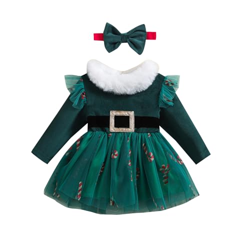 Qtinghua Kleinkind Baby Mädchen Santa Kostüm Outfit Langarm Weihnachtsmann Rot Samt Weihnachten A-Linie Kleid Strampler mit Hut oder Stirnband Outfit Neugeborenes Säugling Xmas Kleidung (H Grün, 6-12 Qtinghua Kleinkind Baby Mädchen Santa Kostüm Outfit Langarm Weihnachtsmann Rot Samt Weihnachten A-Linie Kleid Strampler mit Hut oder Stirnband Outfit Neugeborenes Säugling Xmas Kleidung (H Grün, 6-12 von Qtinghua