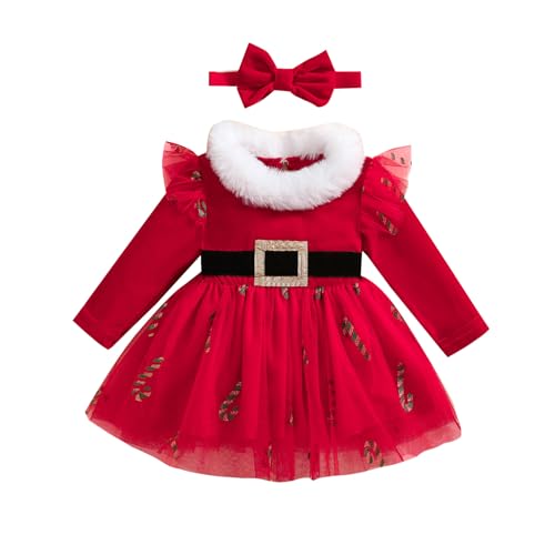 Qtinghua Kleinkind Baby Mädchen Santa Kostüm Outfit Langarm Weihnachtsmann Rot Samt Weihnachten A-Linie Kleid Strampler mit Hut oder Stirnband Outfit Neugeborenes Säugling Xmas Kleidung (H Rot, 3-6 Qtinghua Kleinkind Baby Mädchen Santa Kostüm Outfit Langarm Weihnachtsmann Rot Samt Weihnachten A-Linie Kleid Strampler mit Hut oder Stirnband Outfit Neugeborenes Säugling Xmas Kleidung (H Rot, 3-6 von Qtinghua