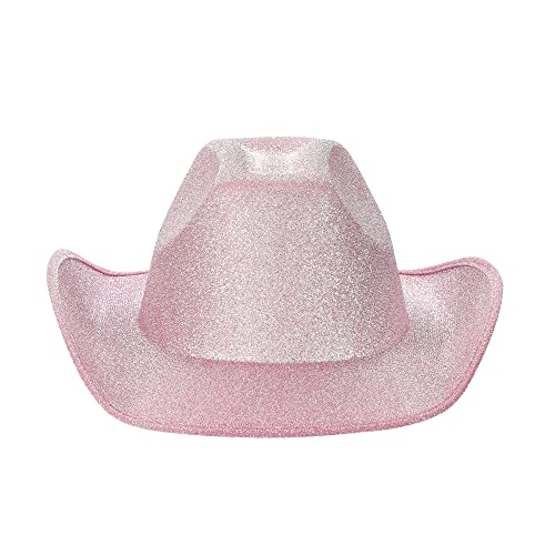 Qtinghua Cowboyhut für Damen, flauschiger Federbesatz, Halloween-Kostüm, Cowgirl-Hut für Cosplay, Kostümparty, Rollenspiel, Geburtstagsparty, Glitter, Rosa, Weiß, Rosa, Einheitsgröße von Qtinghua