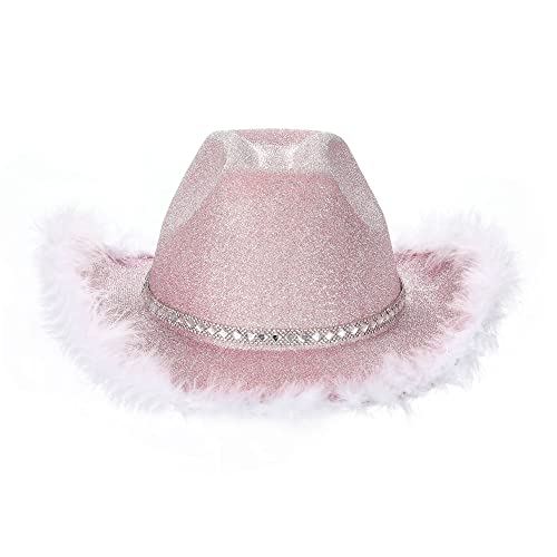 Qtinghua Weiß/Rosa Cowboyhut für Frauen Flauschiger Federbesatz Halloween Kostüm Cowgirl Hut für Cosplay Verkleidung Party Rollenspiel Geburtstagsfeier (Glitzer Cowboyhut Rosa Feder, Einheitsgröße) Qtinghua Weiß/Rosa Cowboyhut für Frauen Flauschiger Federbesatz Halloween Kostüm Cowgirl Hut für Cosplay Verkleidung Party Rollenspiel Geburtstagsfeier (Glitzer Cowboyhut Rosa Feder, Einheitsgröße) von Qtinghua