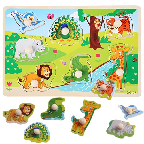 Dschungeltiere Holzpuzzle Baby Spielzeug, Greifpuzzle Holzspielzeug ab 3 Jahr, Bauernhoftiere Steckpuzzle Spielzeug, Jungen und Mädchen Geschenk Dschungeltiere Holzpuzzle Baby Spielzeug, Greifpuzzle Holzspielzeug ab 3 Jahr, Bauernhoftiere Steckpuzzle Spielzeug, Jungen und Mädchen Geschenk von QttvbTna