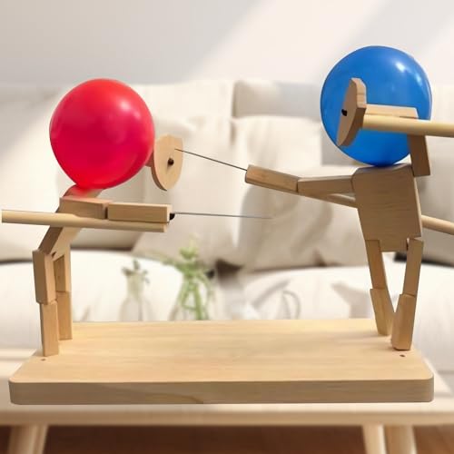 Handgefertigte Holzzaunpuppen – Ballon Bambus Mann Battle Bots für 2 Spieler – Fast-Paced Whack a Balloon Party Fechten Spiel – Spaß und Spannende Holz-Battle-Bots Fechten Puppen (20 Ballons) von QuaHom