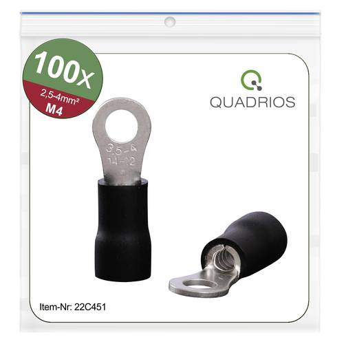 Quadrios 22C451 Ringkabelschuh Querschnitt (max.)=4.0mm² Loch-Ø=4.3mm Teilisoliert Schwarz 1 Set von Quadrios