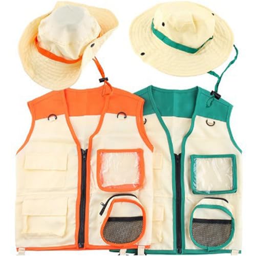 Abenteuerkleidung | Jagd-Kostüm für Kinder | Outdoor-Abenteuerset für Kinder | Safari Weste und Mütze | Outdoor-Abenteuer- und Rollenspielkostüm mit mehreren Taschen, perfekt für Parkmanager-Kostüme von Quaeetyu