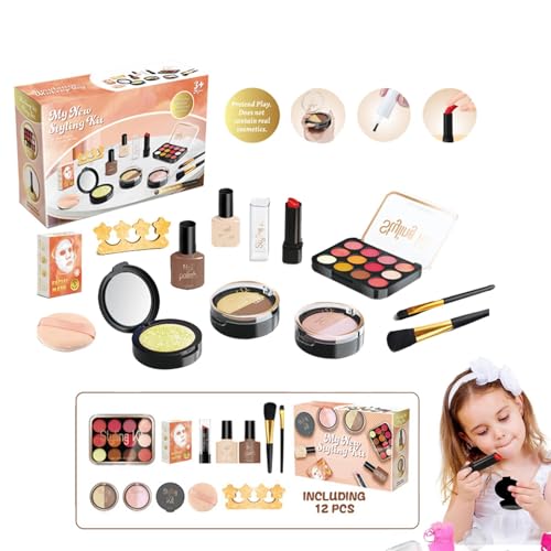 Fake Makeup Kit | Pretend Makeup Kit for Girls - Realistic Fake Makeup Toys for Kids Ages 3-5, Imaginative Pretend Play Cosmetic Set with Brush, Eyeshadow, Lipstick, and More von Quaeetyu