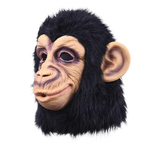 Halloween-Kopfbedeckung, Schimpansenkopf-Kostüme, Schimpansen-Kopfbedeckung, Tiermaske, schwarze Schimpansen-Maske, Cosplay-Kostüm, perfekte und geeignete Horror-Kopfbedeckung für Erwachsene, u von Quaeetyu
