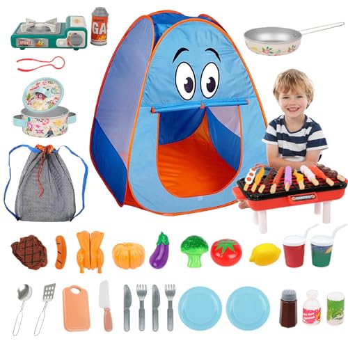 Kids Camping Set, Educational Camping Toy, Kids Camping Set with Tent and Space Projector Flashlight, Outdoor Campfire Toy Set for Kids, Pretend Play Camp Gear Tools for Birthday Christmas von Quaeetyu