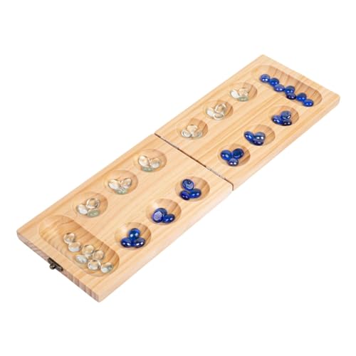 Mancala-Spiel aus Holz | Mancala Spielzeug | Mancala Brettspiel | Interaktives Mancala-Spielset aus Holz mit faltbarem afrikanischen Schachbrett aus Holz und 48 Glasperlensteinen, Gruppenbrettspiele von Quaeetyu