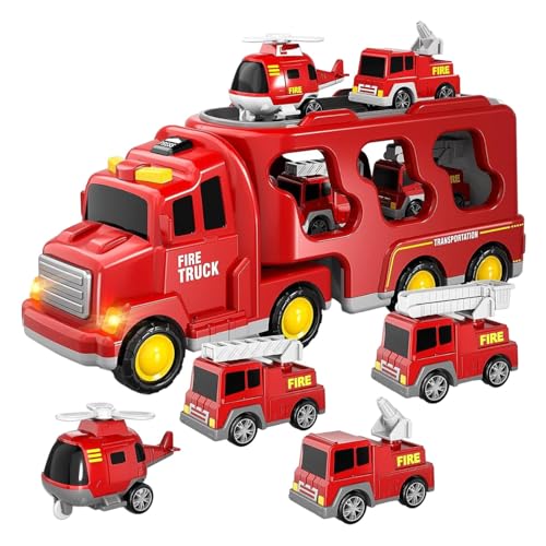 Quaeetyu Car Truck Toy Set, Construction Car Toys, Flashing Lights Car Toy, Car Carrier Vehicle Toy Set, 7-In-1 Boys Toy Truck, Small Car Simulation Vehicle for 3 4 5 6 Years Old Boys von Quaeetyu