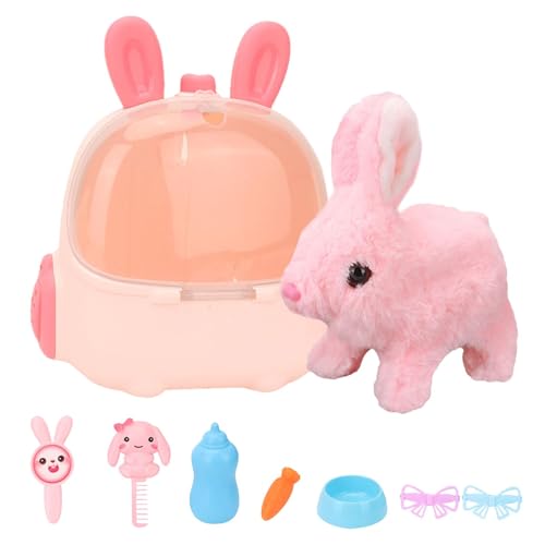 Quaeetyu Cute Animal Plush Toy, Soft Interactive Electronic Pet, Educational Plush Bunny Toy, Pet Feeding Toy for Kids, 18.5x18.5x8.5cm, Cute Interactive Pet Toy for Children, White, Pink, Brown von Quaeetyu