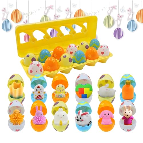 Quaeetyu Osterspielzeug Kinder | Pädagogische Farbform | Twist-Ei-Spielzeug | 12-teiliges Spielzeug für Kinderaktivitäten mit polierten Oberflächen, Geburtstag, Weihnachten, Kindertag, F von Quaeetyu