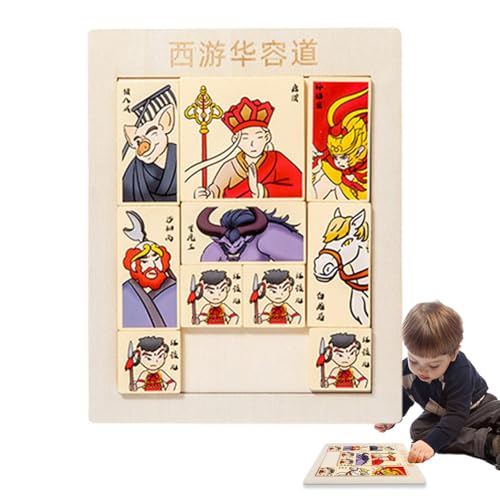 Quaeetyu Schiebepuzzle-Brettspiel, Zahlenschiebepuzzlespiel - Rätselspiel für Kinder aus Holz - Chinesisches historisches Figuren-Design, Handgeschwindigkeits-Trainingspuzzle für Reisespielzeug von Quaeetyu