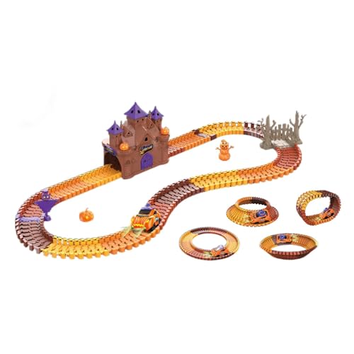 Rennstrecken-Set-Spielzeug, Halloween-Rennstrecken-Spielzeug, lustige Rennwagenstrecke, Rennstrecke mit LED-Lichtern, Halloween-Themen-Flexibles Streckenspielset für 3 4 5 6 7 8 Jahre alte von Quaeetyu