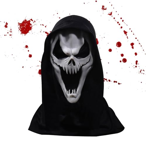 Totenkopf-Gesichtsbedeckung | Halloween-Geisterkostüm | Schreiender Totenkopf-Gesichtsschutz, gruseliges Geister-Outfit, Geister-Kostüm-Zubehör, gruseliges Schrei-Kostüm für Halloween-Cosplay von Quaeetyu