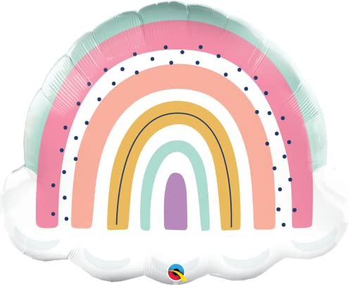 Folienballon Regenbogen 32 Zoll / 81 cm für Geburtstag Partydeko – Buntes Design in Pastellfarben für Kindergeburtstag Kinder Mädchen Dekoration – Helium Balloon für Feiern und Events von Qualatex