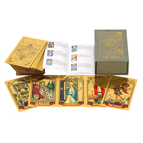 78-teiliges Luxus-Tarot-Deck mit Goldfolie, Gold-Tarotkarten mit 36-seitigem Leitfaden (evtl. nicht in deutscher Sprache), PVC, wasserdicht und knitterfrei, The Fool Goldfolien-Tarot, Oracle Cards von Qualis