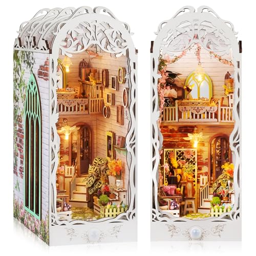 DIY Book Nook Kit Floristen_Puppenhaus Holz Miniatur Haus Kit mit Möbeln und LED-Licht, Gewächshaus 3D Holzpuzzle Booknooks, Modellbausätze für 14 Jahre+ Kreatives Geschenk von Quanquer