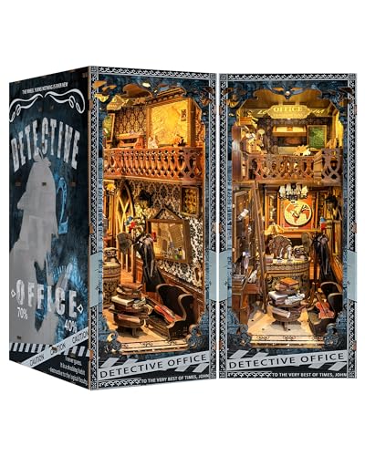 Quanquer Book Nook Kit-Detektivbüro Mit Staubschutzhülle Miniatur Puppenhaus Bücherregal 3D Holzpuzzle Detective Office Booknook mit LED-Licht und Möbel, Kreativität Geschenk für Erwachsene Teenager von Quanquer