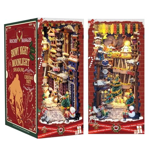 Quanquer DIY Book Nook Kit – DIY Puppenhäuser Miniatur Haus Kit mit Möbeln und LED-Licht, 3D Puzzle Buchstützen aus Holz, Modellbausätze für Erwachsene zum Bauen von Quanquer