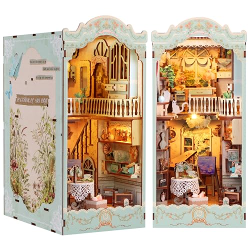 Quanquer DIY Book Nook Kit: Frischer Garten-Stil Puppenhaus Holz Miniatur Haus Kit mit Möbeln und LED-Licht, Pastoraltagebuch 3D Holzpuzzle Booknooks, Modellbausätze für14 Jahre+ Kreatives Geschenka von Quanquer