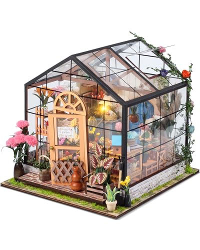 Quanquer DIY Miniatur Haus Puppenhaus Gewächshaus_ mit Licht DIY Mini Holz Haus Modell Set, Bastelset Geburtstag Geschenke für Erwachsene Frauen Mädchen(Blumenhaus) von Quanquer