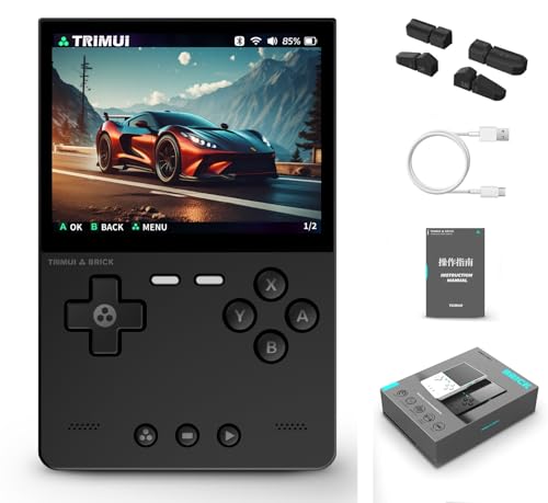 TRIMUI Brick Tragbare Spielekonsole, Retro-Gaming-Konsole, 3,2 Zoll, IPS-Display, integriertes Linux-System, Open Source 13000 + klassische Spiele, Retro-Spielekonsole, TF-Karte 64 G (schwarz) von QuazarPyon