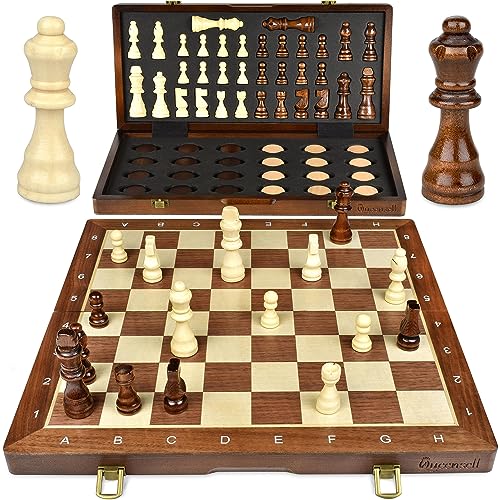 Schachsets - Holz Shess Set mit magnetischem Schachbrett - Schach und Dame Brettspiel von Queensell