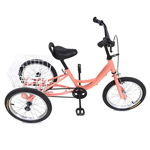 16" Zoll Dreirad Fahrrad Kinderfahrrad, Kinder Jugend Jungen r Balance Fahrrad Mädchen Fahrrad Rad Bike, für Kinder & Seniorenrad 3-Rad Fahrrad 1 Gänge Trike mit Korb Neu,Hellorange Fahrrad von Queeucaer