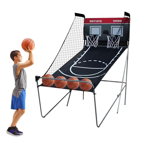 Queeucaer Faltbare Dual Shot Basketball Arcade, Basketball Arcade mit elektronischem Scorer, Dual Shot Basketball Arcade Faltbar Basketballautomat,8 Spielmethoden von Queeucaer