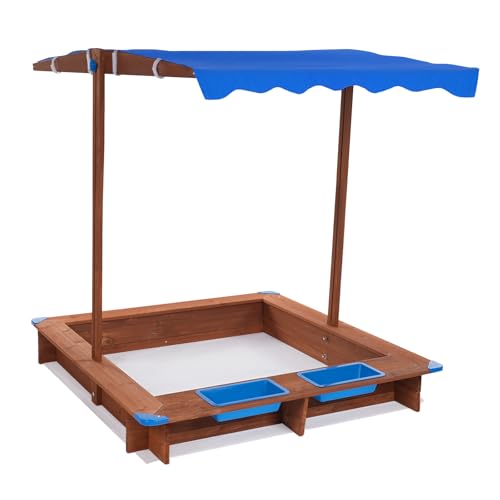 sandkasten Holzsandkasten mit Abdeckung Sandkästen für den Garten für Hinterhöfe, Gärten, Terrassen, Strände oder Spielplätze Blau von Queeucaer