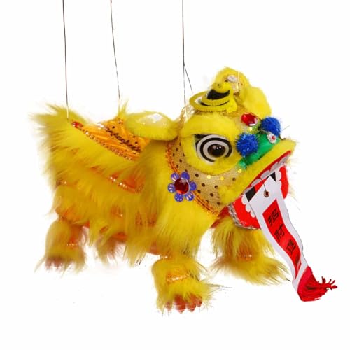 Marionette Löwentanz Dekoration Ornament Handpuppe mit Stange Chinesisches Neujahr Spielzeug Geschenke(Yellow) von Quepiem