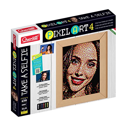 Quercetti Pixel Art 4 Selfie-Mosaik-Set – Verwandeln Sie jedes Foto in Mosaikkunst mit 4800 Klammern in 6 Farben und 4 Stecktafeln, mit Rahmen zum Aufhängen und Ausstellen, ab 6 Jahren von Quercetti