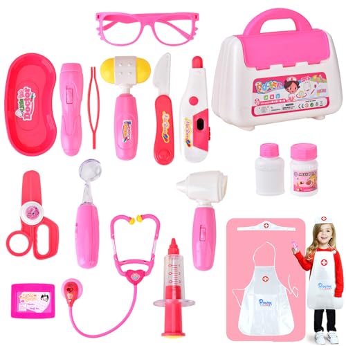 Queta Arztkoffer Arzt Spielzeug Dentist Doktor Set 18-teiliges Medizinische Kit Lernspielzeug Kinder Rollenspiele für Kleinkinder ab 3 Jahren (Rosa) von Queta